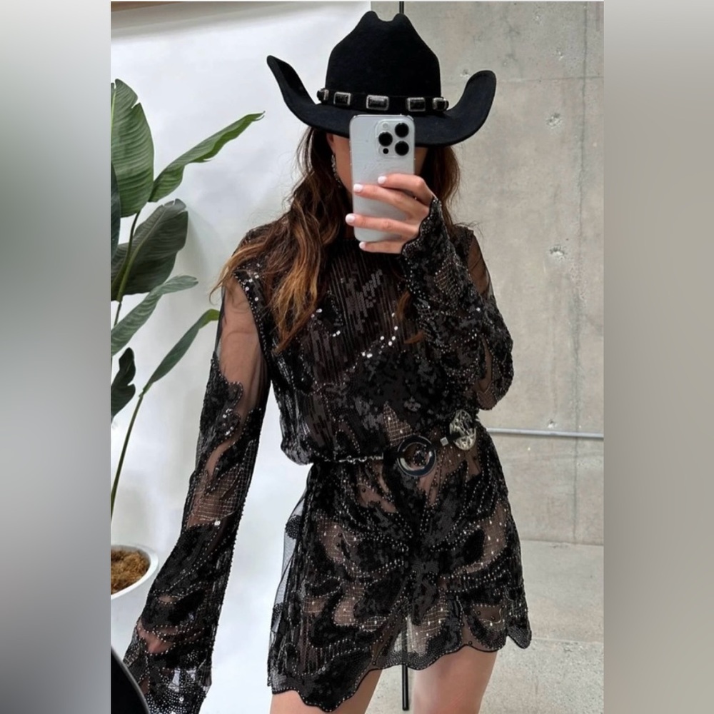 Amber Nights Black Beaded Mini Dress